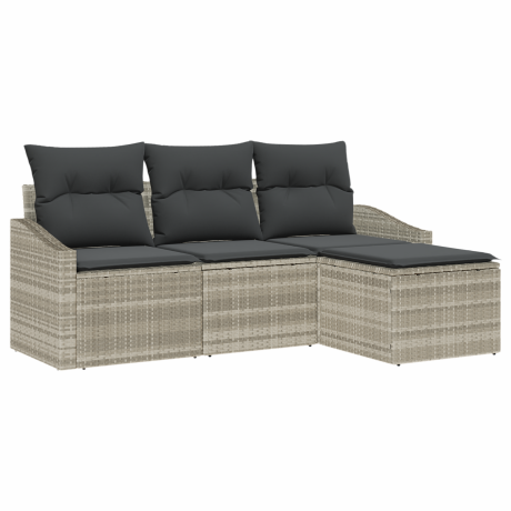 vidaXL Bankstel met kussen met opslag 4 pcs Lichtgrijs poly rattan afbeelding2 - 1