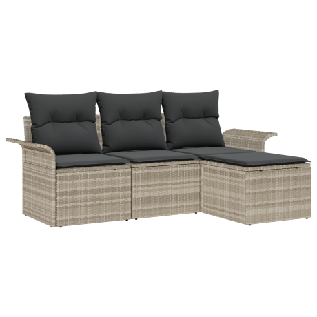 vidaXL Bankstel met kussen 4 pcs Grijs poly rattan afbeelding2 - 1