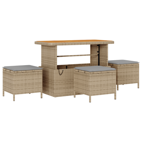 vidaXL 4-delige Tuinset met kussens poly rattan acaciahout beige afbeelding2 - 1