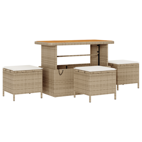 vidaXL 4-delige Tuinset met kussens poly rattan acaciahout beige afbeelding2 - 1