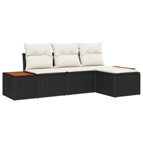 vidaXL Tuin Sofa Set met kussen met kussen 4 pcs Zwart poly rattan afbeelding2 - 1
