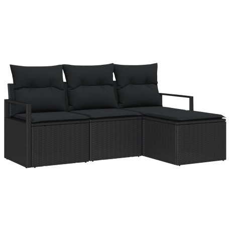 vidaXL Bankstel met kussen met opslag 4 pcs Zwart poly rattan afbeelding2 - 1