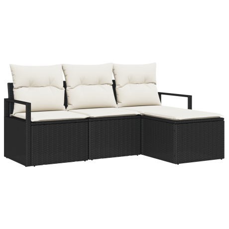 vidaXL Bankstel met kussen met opslag 4 pcs Zwart en Crème poly rattan afbeelding2 - 1