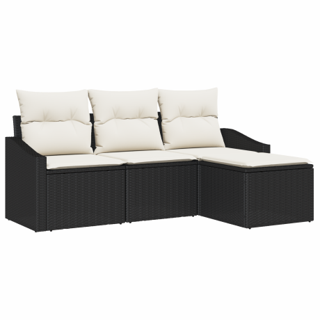 vidaXL Bankstel met kussen 4 pcs Zwart poly rattan afbeelding2 - 1