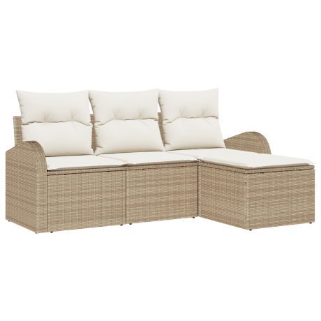 vidaXL 4-delige tuinsofa set met kussens in beige poly rattan afbeelding2 - 1