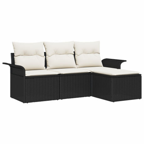 vidaXL Bankstel met kussen 4 pcs Zwart en Crème poly rattan afbeelding2 - 1