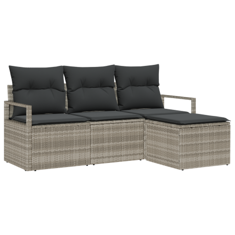 vidaXL Bankstel met kussen met opslag 4 pcs Lichtgrijs poly rattan afbeelding2 - 1