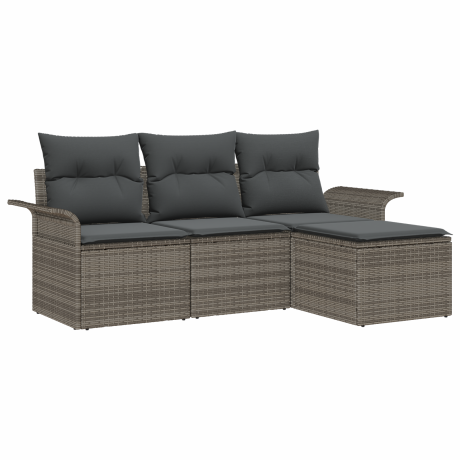 vidaXL Bankstel met kussen 4 pcs Grijs poly rattan afbeelding2 - 1