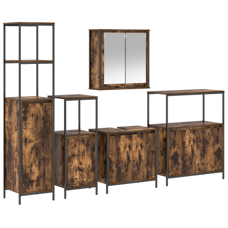 vidaXL Badkamermeubelset 5 pcs Gerookt Eiken en Zwart Bewerkt hout afbeelding2 - 1