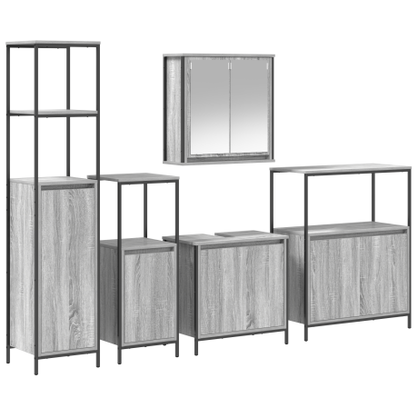 vidaXL Badkamermeubelset 5 pcs Grijs Sonoma en Zwart Bewerkt hout afbeelding2 - 1