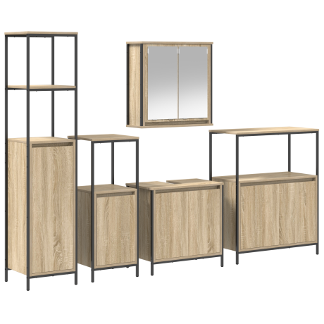 vidaXL Badkamermeubelset 5 pcs Sonoma Eiken en Zwart Bewerkt hout afbeelding2 - 1