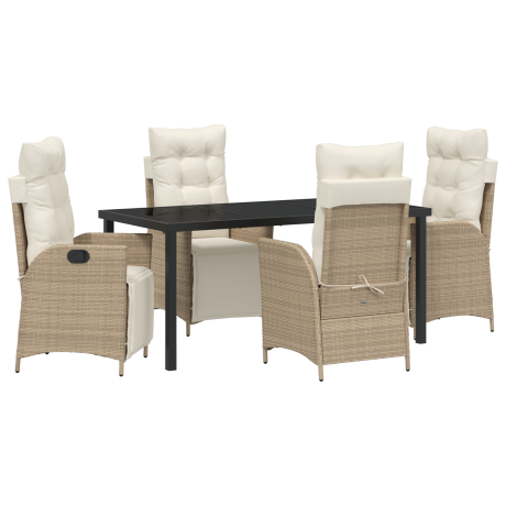 vidaXL 5-delige eetset voor in de tuin - Beige Poly Rattan afbeelding2 - 1