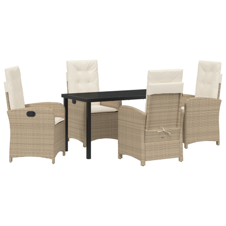 vidaXL 5-delige eetset voor in de tuin met kussens, beige poly rattan afbeelding2 - 1