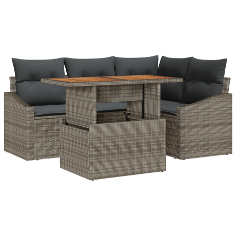 vidaXL 5-delige Ligbank Set met Kussens Grijs Poly Rattan afbeelding2 - 1