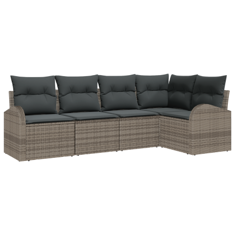 vidaXL 5-delige ligbankset met kussens Grijs Poly Rattan afbeelding2 - 1