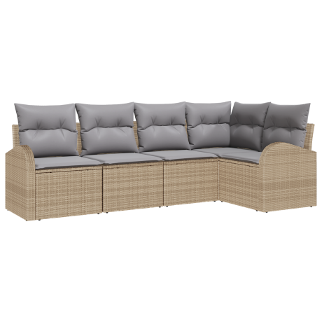 vidaXL 5-delige ligbed set met kussens Beige Poly Rattan afbeelding2 - 1