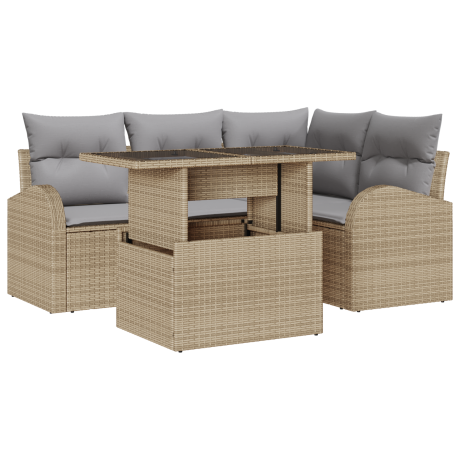 vidaXL 5-delige Ligbed Set met Kussens Beige Poly Rattan afbeelding2 - 1