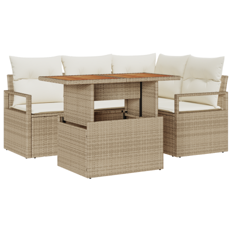 vidaXL 5-delige ligbed set met kussens beige poly rattan afbeelding2 - 1