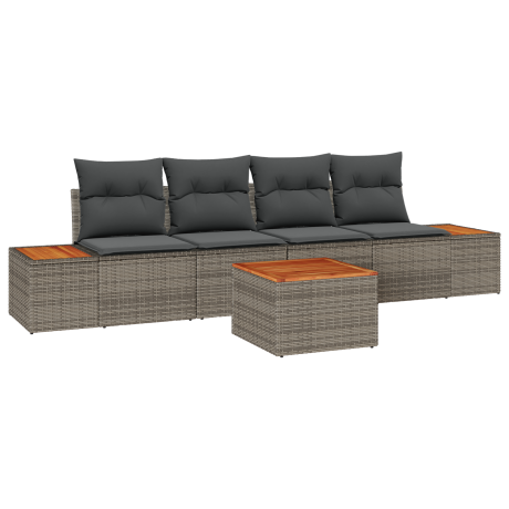 vidaXL 5-delige ligbed set met kussens grijs poly rattan acacia afbeelding2 - 1