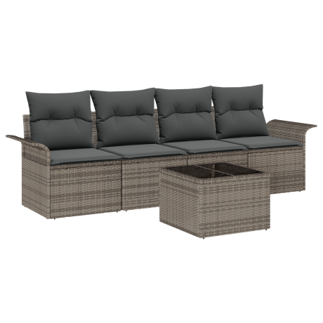 vidaXL Bankstel met kussen 5 pcs Grijs poly rattan afbeelding2 - 1