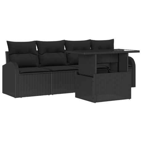 vidaXL 5-delige Ligbed Set met Kussens Zwart Poly Rattan afbeelding2 - 1