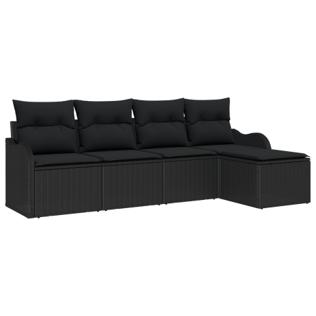 vidaXL 5-delige ligbedden set met kussens zwart poly rattan afbeelding2 - 1