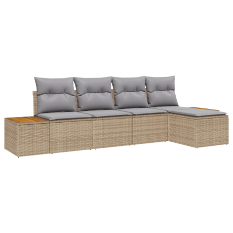 vidaXL 5-delige ligbedset met kussens - Beige Poly Rattan en Acacia afbeelding2 - 1