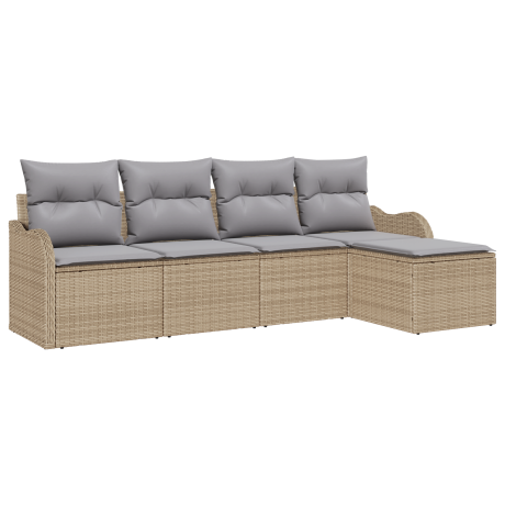 vidaXL 5-delige ligbedset met kussens in beige poly rattan afbeelding2 - 1