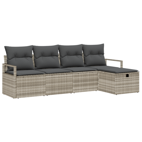 vidaXL 5-delige ligbedset met kussens lichtgrijs poly rattan afbeelding2 - 1
