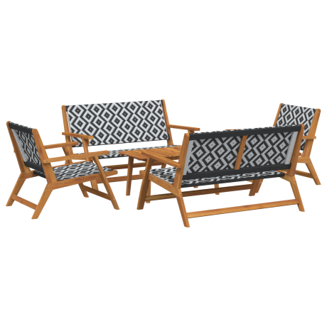 vidaXL 5-delige set met zwart-witte acaciahouten tuinmeubelen, inclusief tafel en stoelen afbeelding2 - 1