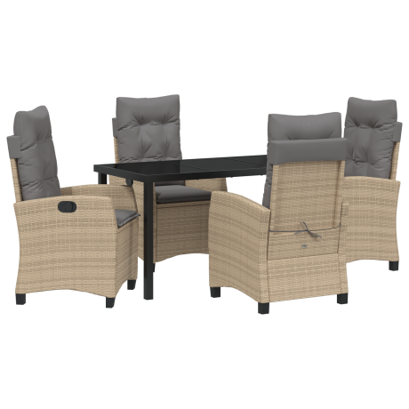 vidaXL 5-delige Tuin Eetset met Kussens Beige Poly Rattan afbeelding2 - 1