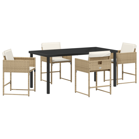 vidaXL 5-delige Tuin Eetset met Kussens - Beige Poly Rattan afbeelding2 - 1