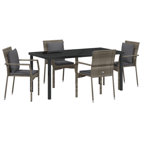 vidaXL 5-delige Tuin Eetset met Kussens Grijs Poly Rattan afbeelding2 - 1