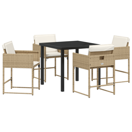vidaXL 5-delige tuin eetset met kussens in beige poly rattan afbeelding2 - 1