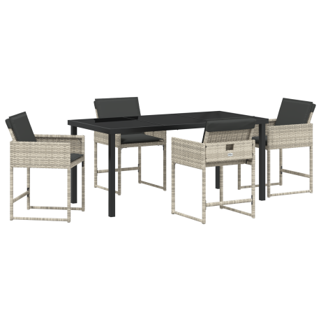 vidaXL 5-delige Tuin Eetset met Kussens in Lichtgrijs Poly Rattan afbeelding2 - 1