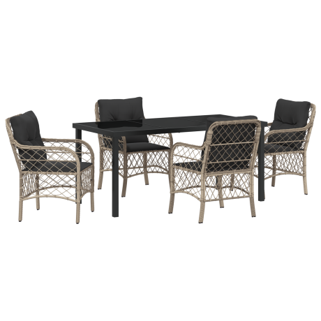 vidaXL 5-delige tuin eetset met kussens lichtgrijs poly rattan afbeelding2 - 1