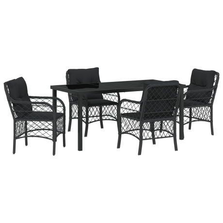 vidaXL 5-delige tuin eetset met kussens - zwart poly rattan afbeelding2 - 1