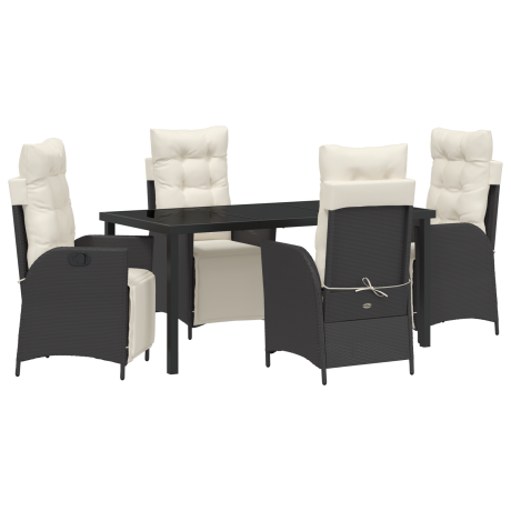 vidaXL 5-delige Tuin Eetset Zwart Poly Rattan afbeelding2 - 1