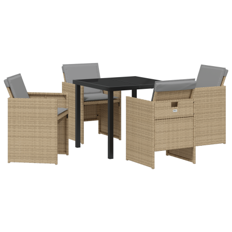 vidaXL 5-delige Tuin Eettafel Set met Kussens in Beige Poly Rattan afbeelding2 - 1
