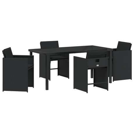 vidaXL 5-delige Tuin Eettafel Set met Kussens Zwart Poly Rattan afbeelding2 - 1