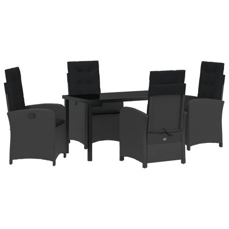 vidaXL 5-delige Tuin Eettafel Set met Kussens Zwart Poly Rattan afbeelding2 - 1