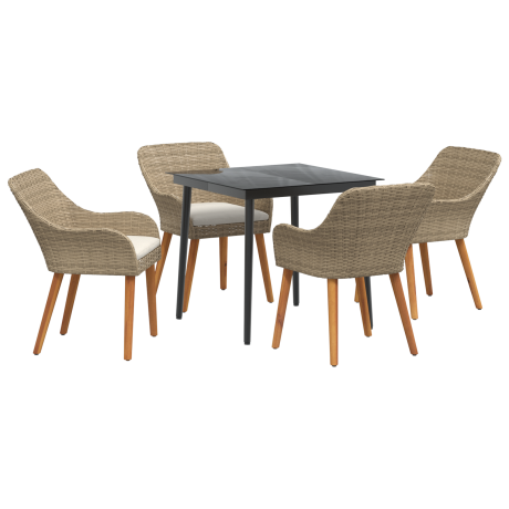 vidaXL 5-delige tuin eettafelset in beige poly rattan afbeelding2 - 1