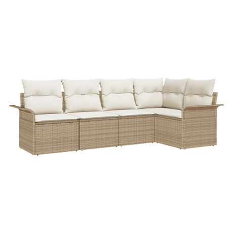 vidaXL 5-delige Tuin Sofa Set met Kussens Beige Poly Rattan afbeelding2 - 1