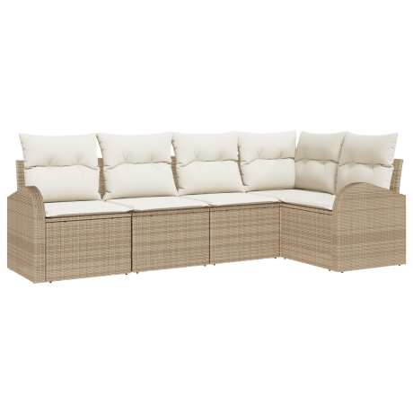 vidaXL 5-delige Tuinbank Set met Kussens - Beige Poly Rattan afbeelding2 - 1