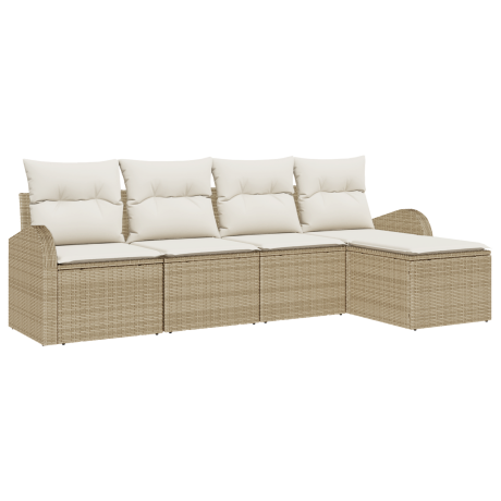 vidaXL 5-delige tuinbank set met kussens in beige poly rattan afbeelding2 - 1