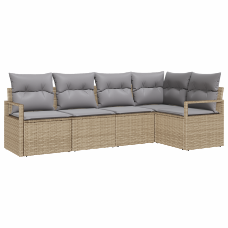 vidaXL Bankstel met kussen 5 pcs Beige poly rattan afbeelding2 - 1