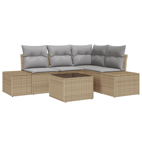 vidaXL 5-delige tuinbank set met kussens zwart poly rattan afbeelding2 - 1