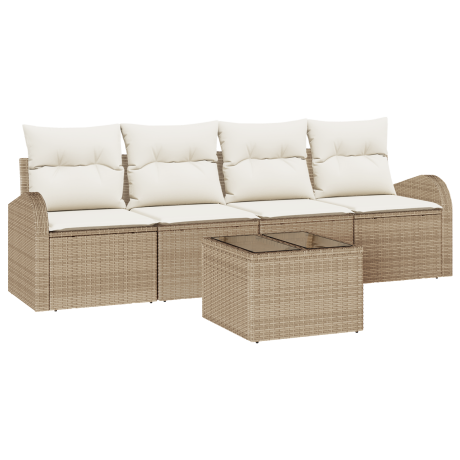 vidaXL 5-delige tuinbankset met kussens - Beige Poly Rattan afbeelding2 - 1