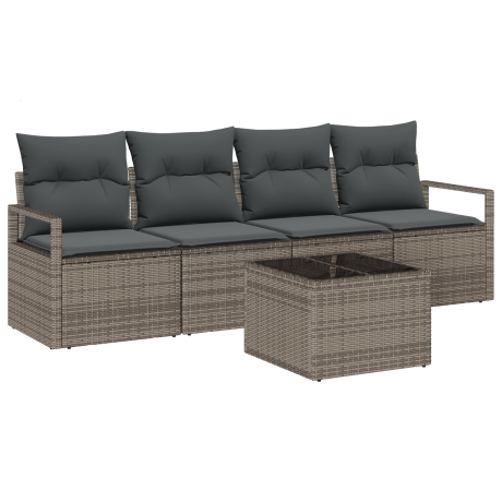 vidaXL Bankstel met kussen 5 pcs Grijs poly rattan afbeelding2 - 1