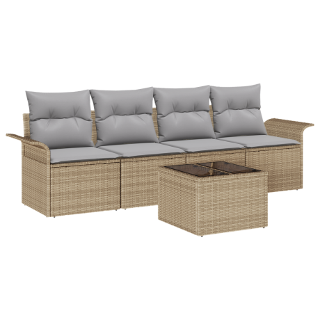 vidaXL Bankstel met kussen 5 pcs Beige poly rattan afbeelding2 - 1